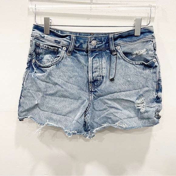 Express Distressed Cutoff Boyfriend Midi Denim Shorts Size 0 Cotton - Picture 1 of 8